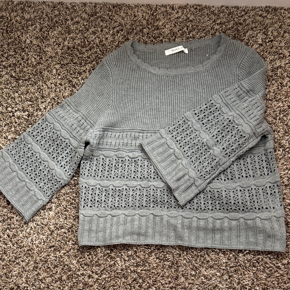 Gray Lace-Detail Knit Sweater - Women